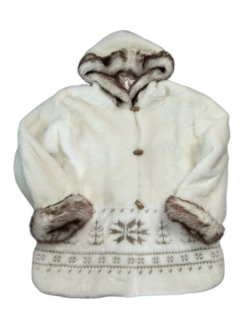 Coldwater Creek Womens Plus Size 1X Faux Fur Hooded Coat Jacket Off White NWOT